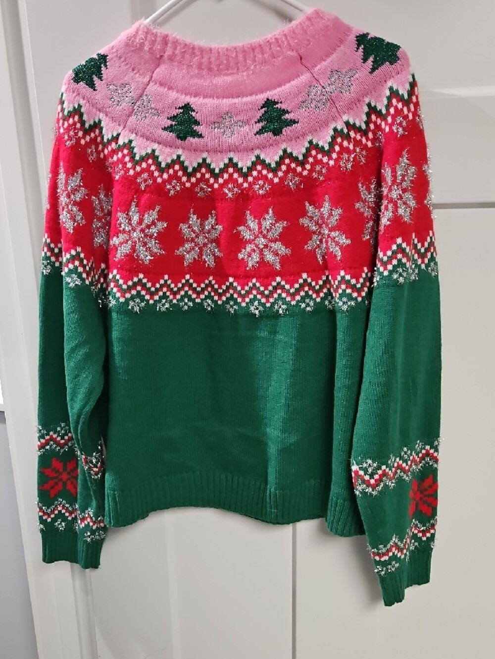 Holiday Time Green, Pink and Red Crewneck Sweater with Festive Dog Truck - Picture 4 of 4